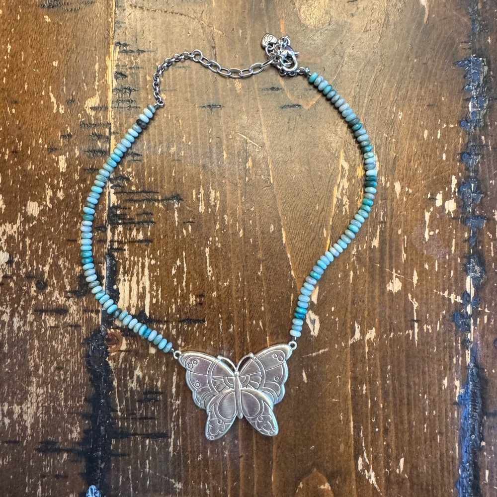 Brighton Silver Butterfly Necklace with Turquoise Beads real silver - Picture 2 of 5